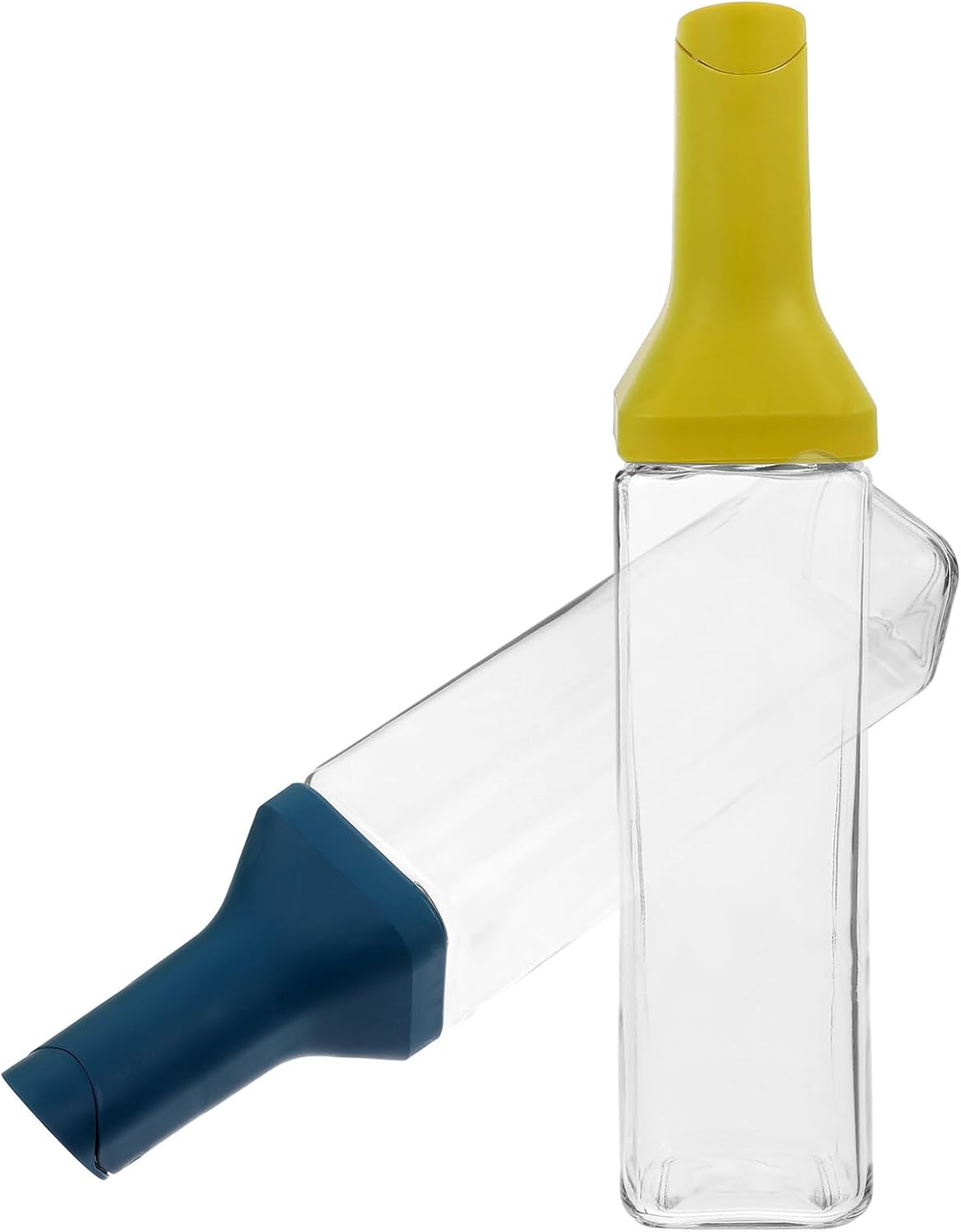 TIDTALEO 2pcs Kitchen Glass Oil and Soy Sauce Dispenser Bottles with Anti-drip Spout, Bright Yellow and Blue Vinegar Container for Cooking and Dining