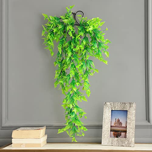 Image of Foliyaj Artificial Green Flower Leaf Vine with Metal Wall Stand | Decoration Items for Living Room | Creeper for Wall Decor (Length 70 cm + 1 Metal Wall Stand)