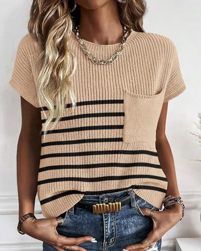 Image of KIRUNDO Summer Fall Short Sleeve Sweater for Women 2026 Casual Sweater Vest Cotton Knit Pullover Tank Tops Fashion Clothing