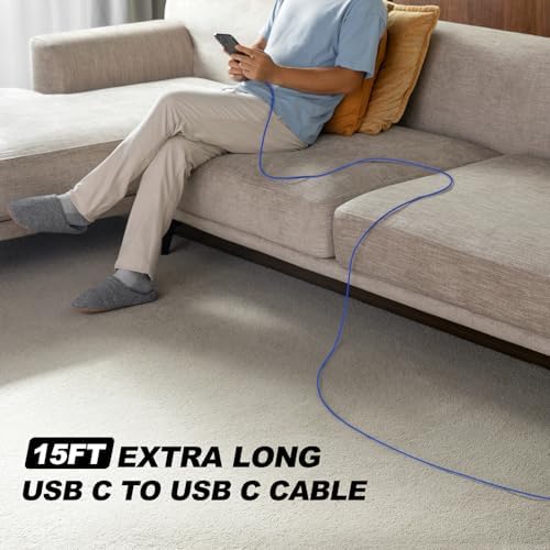 Extra Long USB C Cord 15FT, 100W USB-C to USB-C Cable Fast Charger USBC - 3