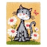 MLADEN Latch Hook Rug Kits DIY Crochet Yarn Rugs Hooking Craft Kit with Color Preprinted Pattern Design for Adults Kids 20' X 14' (cat, 20x14inch)
