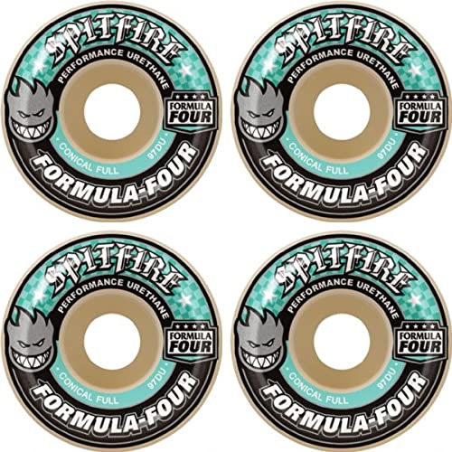 Spitfire Wheels Formula Four Conical Full White/Turquoise Skateboard Wheels - 58mm 97a (Set of 4)