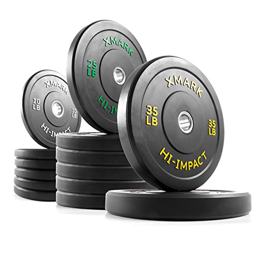 XMark 280 lb Set Bumper Plate Weight Plates, Bumper Weights for Olympic Lifting, Weight Plates Sets, Olympic Bumper Weight Plates, Barbell Weight Plates, 2-Inch Olympic Weight Plates, Strength Training Plates