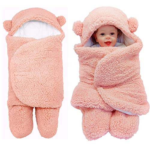 Image of babyhollnemo Baby Swaddle Blanket Cute Cotton Plush Sleeping Wraps for Newborn(Pink, 6M)