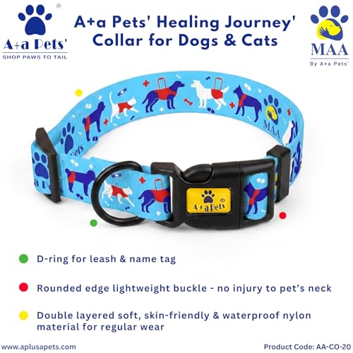 Image of A+a Pets' Healing Journey' Collar for Dogs & Cats | Waterproof Adjustable for All Breeds (Blue, M)
