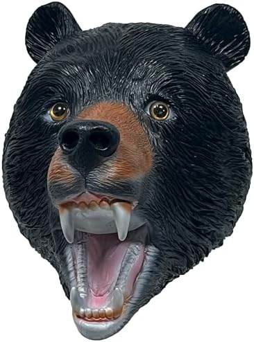 Wild Bear Animal Mask Latex Full Head Mask for Halloween Costume Party Cosplay, Black Bear, Universal