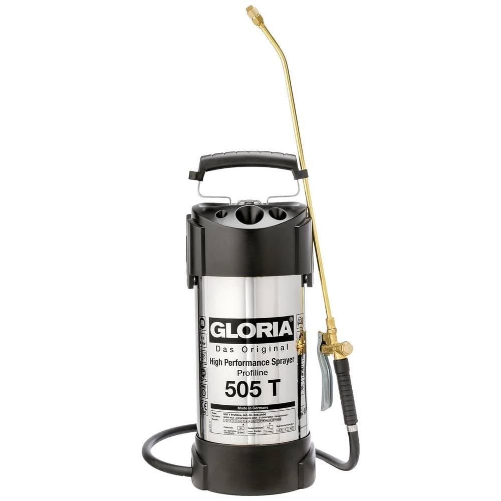 GLORIA Hochleistungssprühgerät 505 T Profiline | 5 L Edelstahl Drucksprüher | Aus rostfreiem Edelstahl | Ölfest | 6 bar | Für Industrie, Handwerk & Reinigung | Ideal für Schalöl | TÜV & GS geprüft