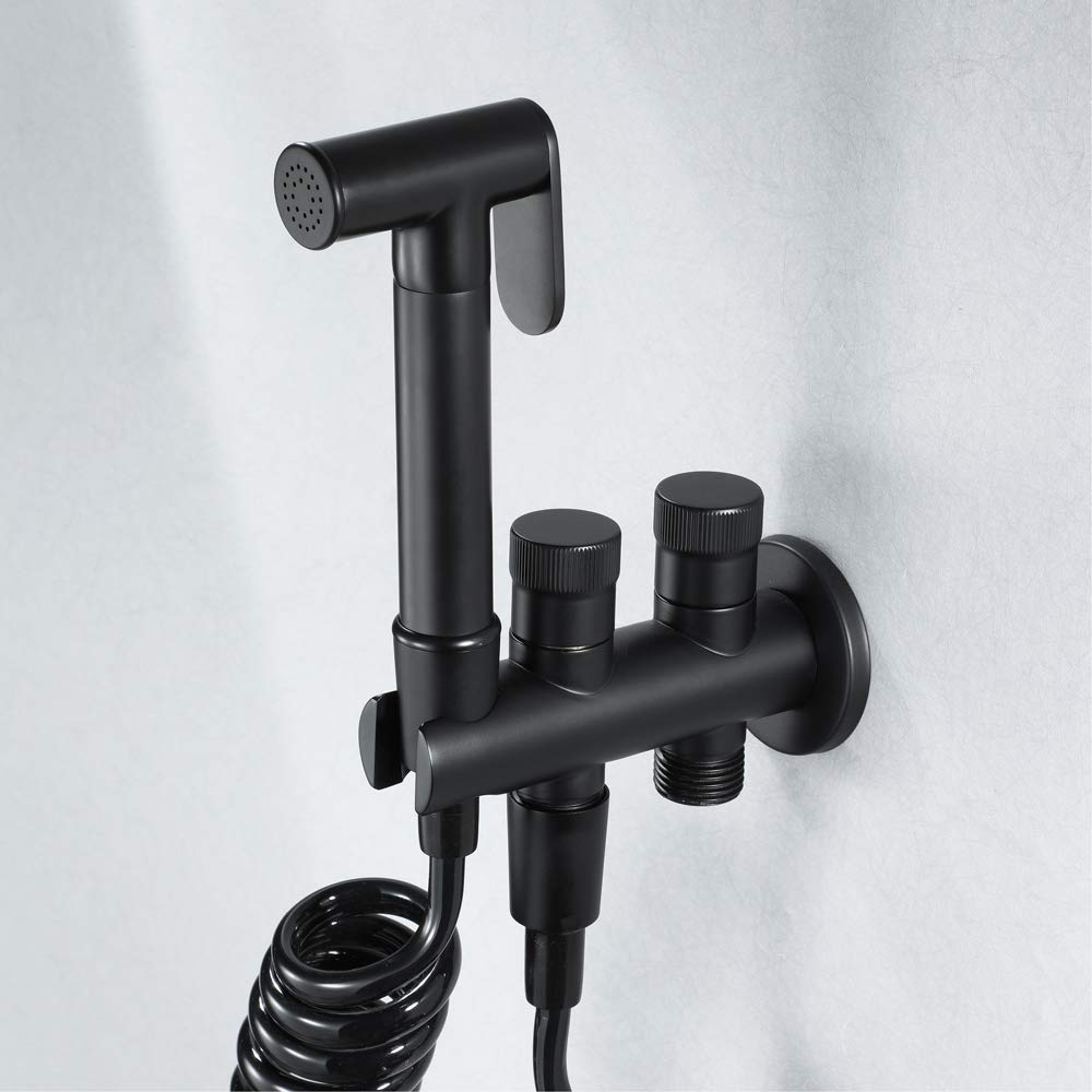 Ducha Bidet, Negro Pulverizador de Ducha Baño Latón Set de Ducha con Solo Agua Fría, Kit de Ducha para Bidé con Manguera Montaje en la Pared Bidé Pulverizador para la Higiene Personal