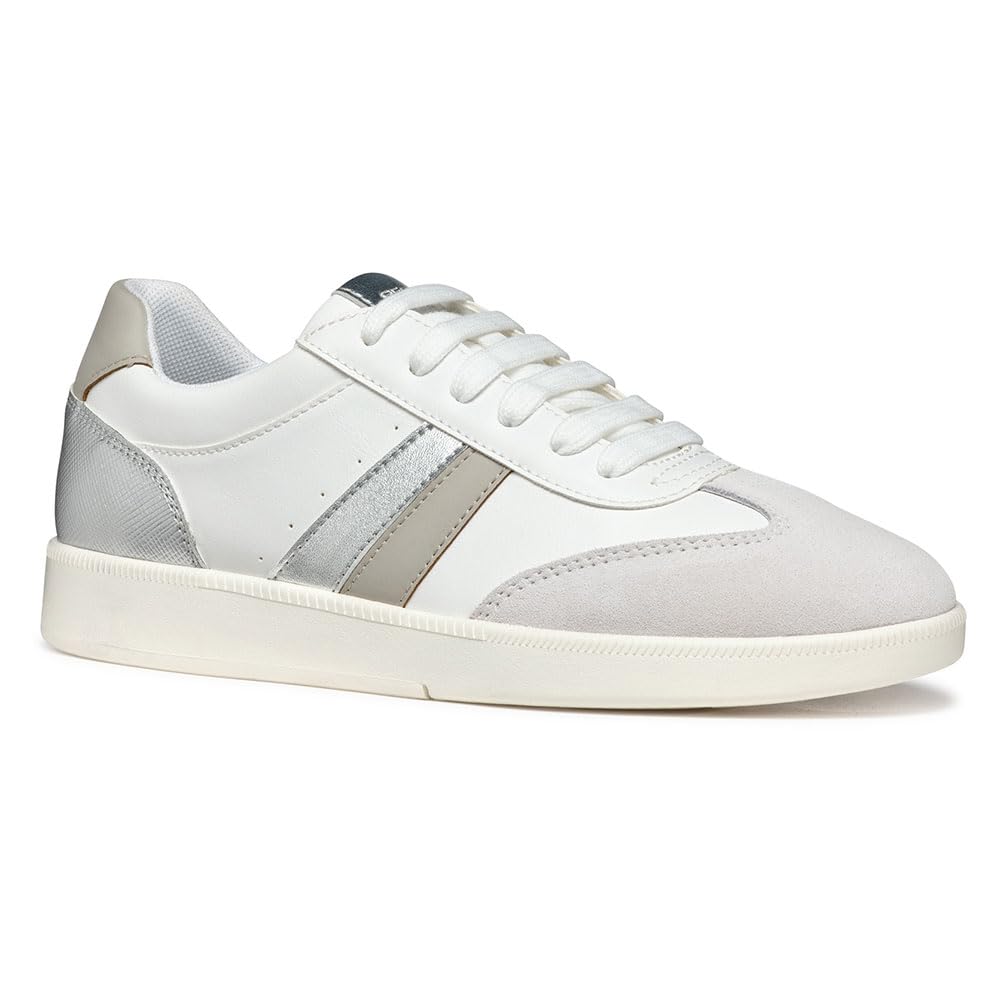Geox Women's D MELEDA B Sneaker, White/Off White, 4 UK