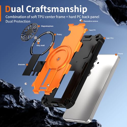 Coque magnétique Galaxy S25 antichoc avec support invisible orange - 6