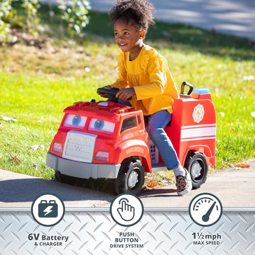 Kid Trax Real Rigs Toddler Fire Truck Interactive Ride On Toy, Kids Ages 1.5-4 Years, 6 Volt Battery and Charger, Sound Effects, Red, Large by Kid Trax - Image 4