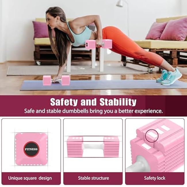 Adjustable Weight Dumbbells Set of 2, 3.4lb/5.7lb/8lb/10.3lb/12.6lb Each Hand Weight Sets for Women/Men, Adjustable Dumbbells Set for Home Gym Fitness Workout Strength Training