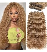 Troskamar Blonde Deep Wave Human Hair Bundles 12A #27 Colored Deep Curly Human Hair 3 Bundles 18 ...