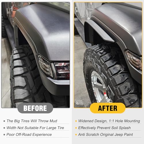 Image of Nilight Fender Flares Extensions Set fit for 2020 2021 2022 2023 2024 2025 2026 Gladiator JT (Only for Low Wheel Arches) Off-Road Widened Front Rear Flat 4 PCS