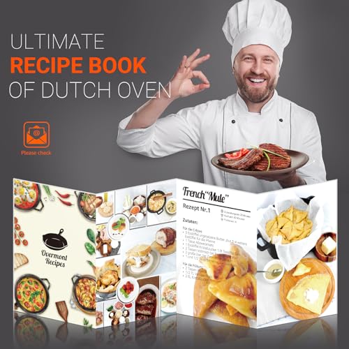 Overmont Gusseisen Topf Dutch Oven einsatzfertig eingebrannt Doppelfunktion Deckel/Bratpfanne für Küche Camping Garten BBQ Backen Gasgrill 5