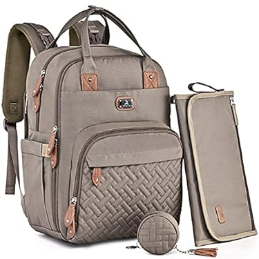 AMAZON - Dikaslon Diaper Bag Backpack with Portable Changing Pad, Pacifier Case and Stroller Straps, Large Unisex Baby Bags for Boys Girls, Multipurpose Travel Back Pack for Moms Dads, Khaki