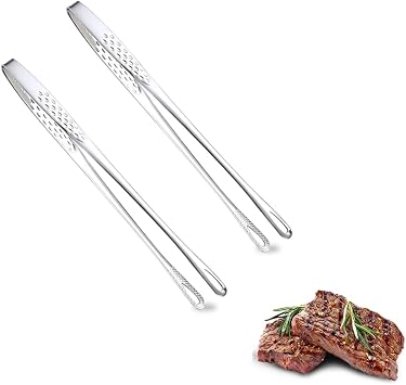Stainless Steel Grill Tongs, 2025 New Kitchen Tweezers, Korean & Japanese BBQ, 2 Pcs, Silver, M, Stainless Steel