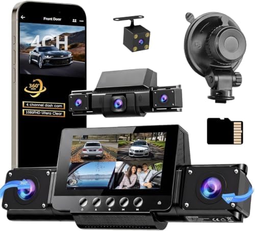 4 Channel 360° Dash Cam Front Rear Suction Cup Mount Set（32GB image 4
