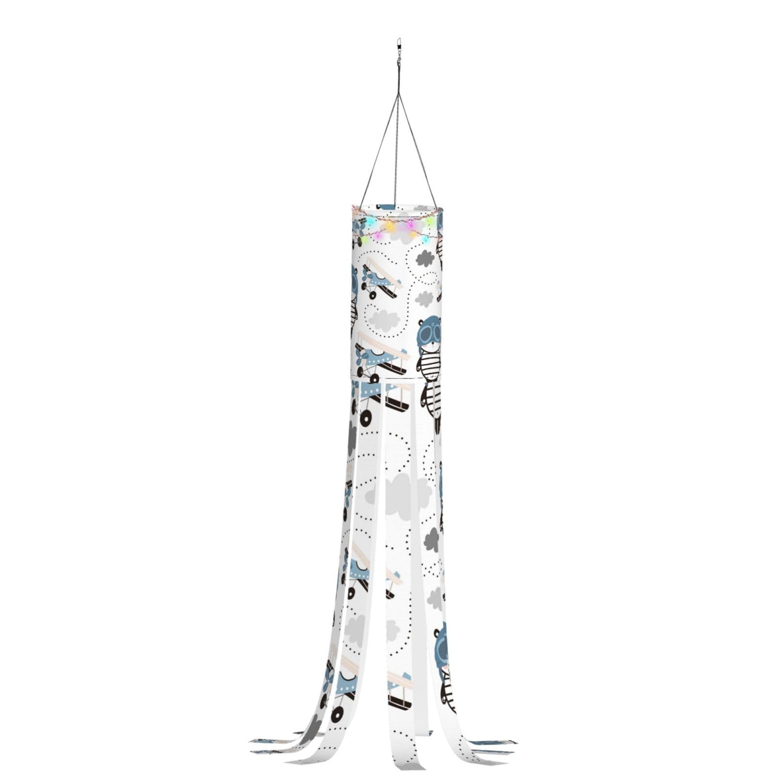 Panda Pilot and Airplane Halloween Windsocks Flag 40 Inch Flag Wind Socks Outdoor Hanging Decoration Halloween Decorations Halloween Decor Outdoor for Home Yard Patio with Led Light