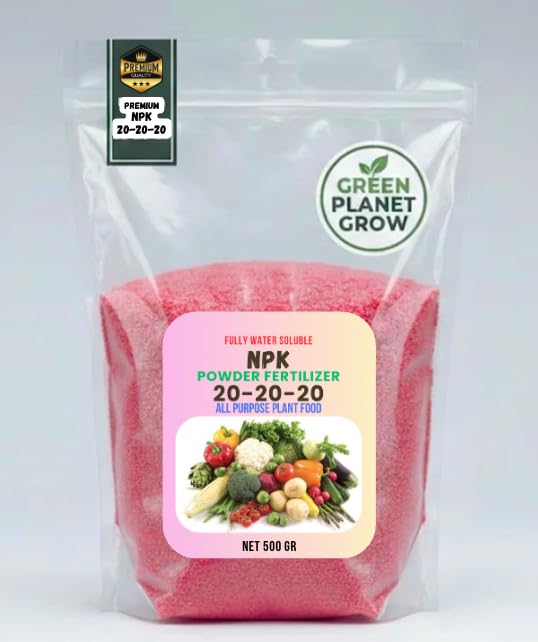 PREMIUM NPK 20 20 20 All Purpose Fertilizer for Outdoor and Indoor Plants 500g Water Soluble, (Best choice for use in the GCC) "GREEN PLANET GROW"