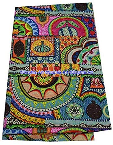 Image of Indian Hand-Block Printed Jaipuri Flower Print Floral Ethnic Sanganer Kurti Print Cotton Fabric (Multi Israel, 15 Yard)