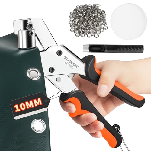 TOWOT Grommet Eyelet Punch Kit with 500pcs 10mm Eyelets – Handheld Manual Press Tool for Tarpaulin, Canvas, Leather, Fabric – Ideal for DIY Crafting & Repair Projects