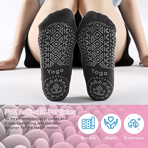 Luckit Yoga Socks With Grips For Women Non Slip Grip Socks Pilates Socks Fitness Socks Anti-Skid Socks For Yoga, Size 5~10 (6 Pairs- Black / Gray) #TOP5