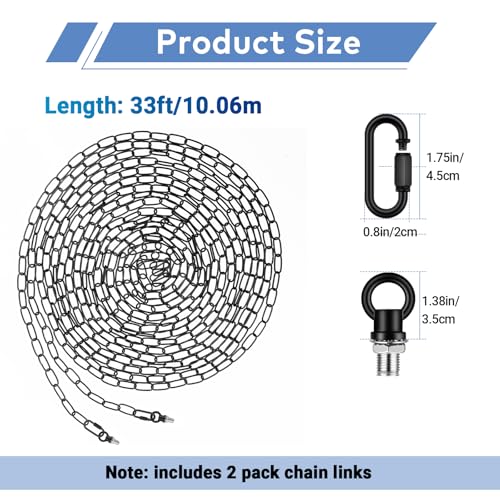 Image of garini 33 Feet Industrial Black Light Fixture Chain, Adjustable Metal Pendant Chandelier Chain Extension with Detachable Link, Maximum Load is 66 Pounds