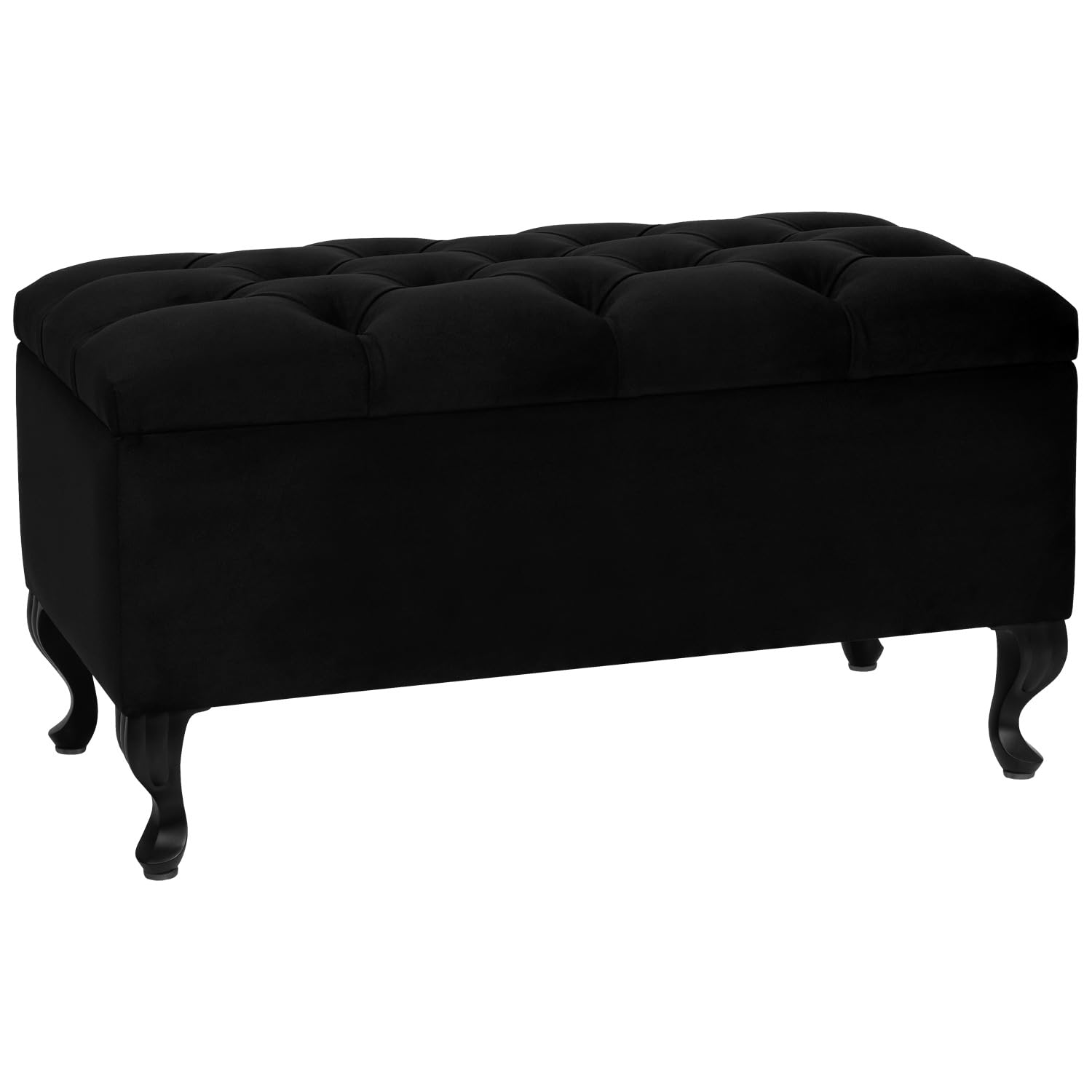 LORDLY Banco Almacenaje, Banqueta Tapizado MODIANO BL 81x42cm Negro Terciopelo, Puff Almancenaje, Reposapies, Taburete Acolchado de Almacenamiento con Tapa, Otomana para Entrada Salón Dormitorio