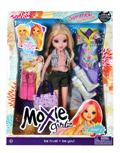 MGA Entertainment Moxie Girlz "Summer Swim Magic" Series 10 Inch Doll Set - AVERY with "Color Changing Hair", Swimsuit, Tote Bag, 1 Pair of Flippers and 1 Pair of Boots