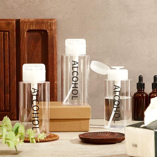 Image of Layhit 2 Pcs 10 Oz / 300 ml Alcohol Pump Dispenser Bottles, Push Down | Clear Bottle with Flip Top Cap, Empty Press Pumping Bottle, Refillable Cosmetic Container for Personal, Salon, Nail Care