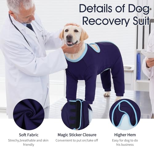 Image of IECOii Dog Recovery Suit,Long Sleeve Dog Onesie for Surgery,Large Coverage Pet Body Suits After Surgery Pants to Prevent Licking,Doggy Surgical Recovery Shirt for Large Sized Breeds,Blue,XXXL