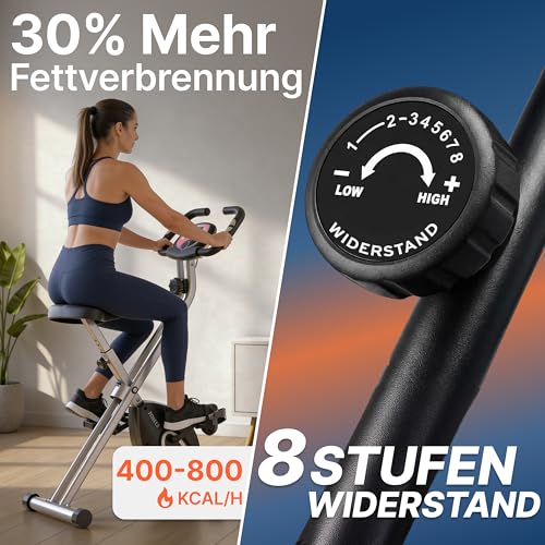 Ultrasport Heimtrainer Fahrrad Klappbar I Hometrainer Fahrrad Klappbar mit Komfort-Sattel I Ergometer Heimtrainer, Fitnessbikes, Indoor Bike, Trimmrad Heimtrainer Klappbar, Schwarz-Silber