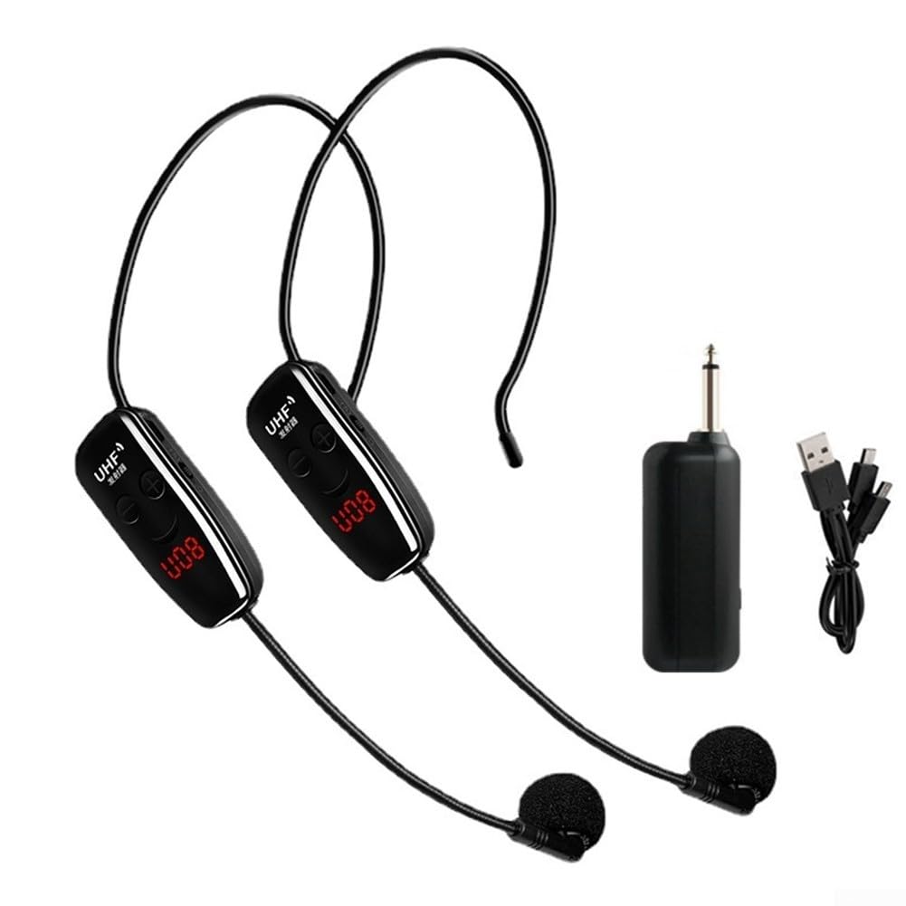 SPORTARC Set di microfoni senza fili, UHF microfono wireless ricaricabile USB Dual Headset System per altoparlante da palco insegna il discorso
