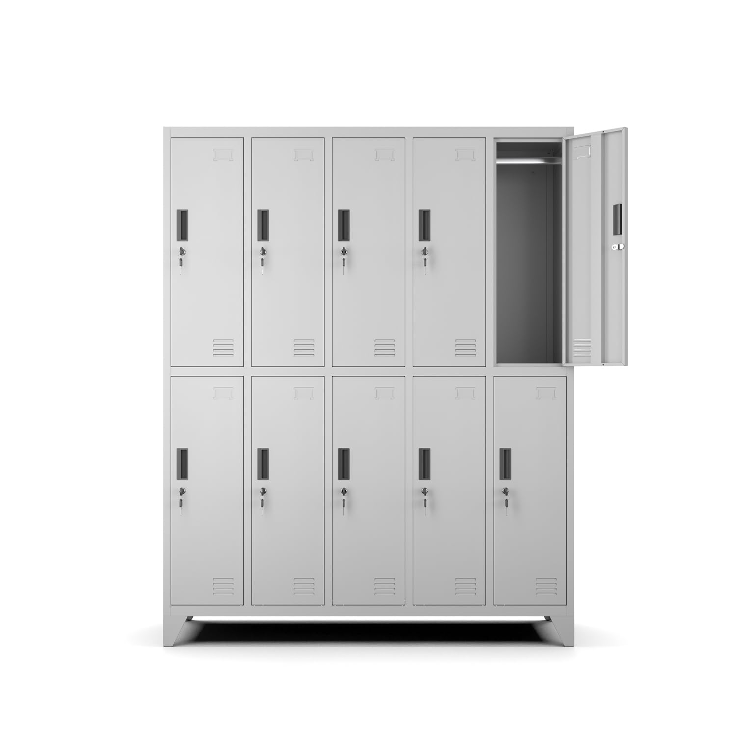 Muralo Armario Metálico de 10 Compartimentos 172x136x45 cm - Gris | Acero con recubrimiento en polvo, cerradura de cilindro y ranuras de ventilación, ideal para vestuarios, gimnasio y escuela