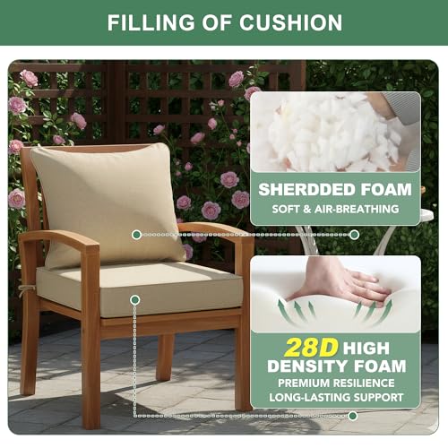Image of Summsun Outdoor Chair Cushions 24 x 24 Inch, Faux Linen Patio Furniture Cushions, Water Resistant Backrest and Deep Seat Cushion Set with Ties, Removable Cover, Non-Slip Bottom, Nature