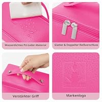 ROYAL FAIR Kosmetiktasche Damen, Schminktasche Damen mit großer Kapazität, Make Up Tasche aus PU Leder, 180° weit öffnender Kosmetik Organizer mit Trennfächern und Griff, wasserdicht für Reisen (Rosa) – Ansicht 3