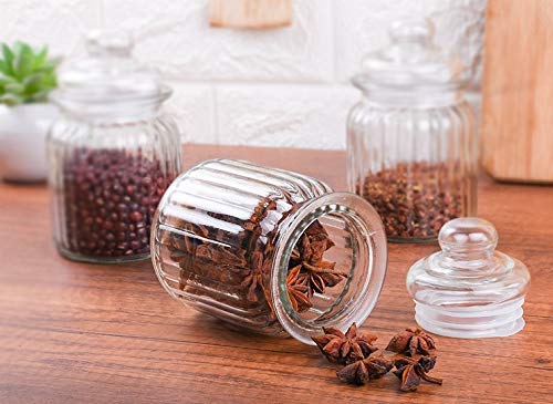 Image of S.K. SALES 350ml Glass Storage Jar Set of 6 | Round Transparent Airtight Containers with Lids | Multipurpose Kitchen Storage Jars for Spices, Snacks, Dry Fruits & Food Items