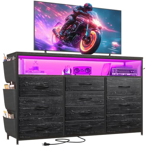 EnHomee Dresser for Bedroom with 10 Drawers for 55' TV Stands for Living Room with LED Lights &...