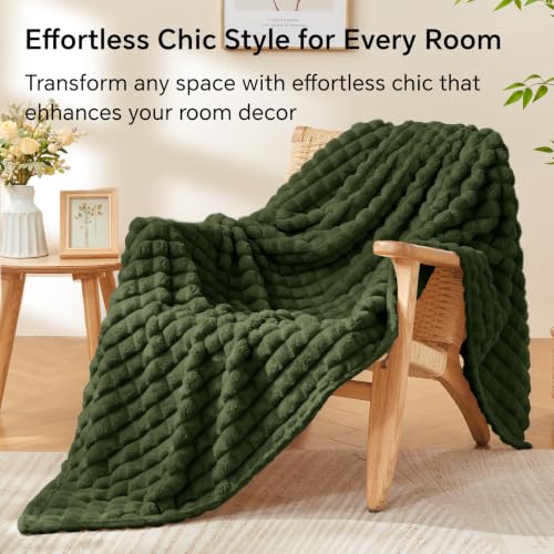 Image of BEDELITE 3D Checked Olive Green Throw Blanket for Couch, 50x60 Inches