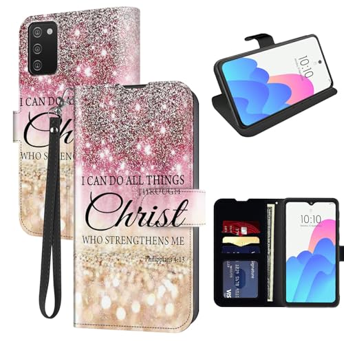 FUYOCWE for Galaxy A03s Case Wallet for Samsung Galaxy A03s 5G Phone Case with Card Holder,PU Leather Folding Kickstand Magnetic Snap Flip Cover Case w/Wrist Strap-I can do All Things Through Christ