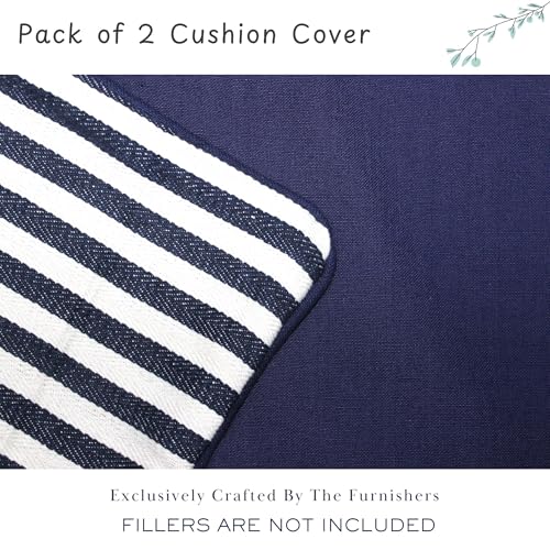 Image of Pack of 2 Reversible 20x20 Navy Stripe Cotton Woven Fashion Throw Pillow Covers Cases for Couch Sofa Home Decoration | 50 x 50 cm