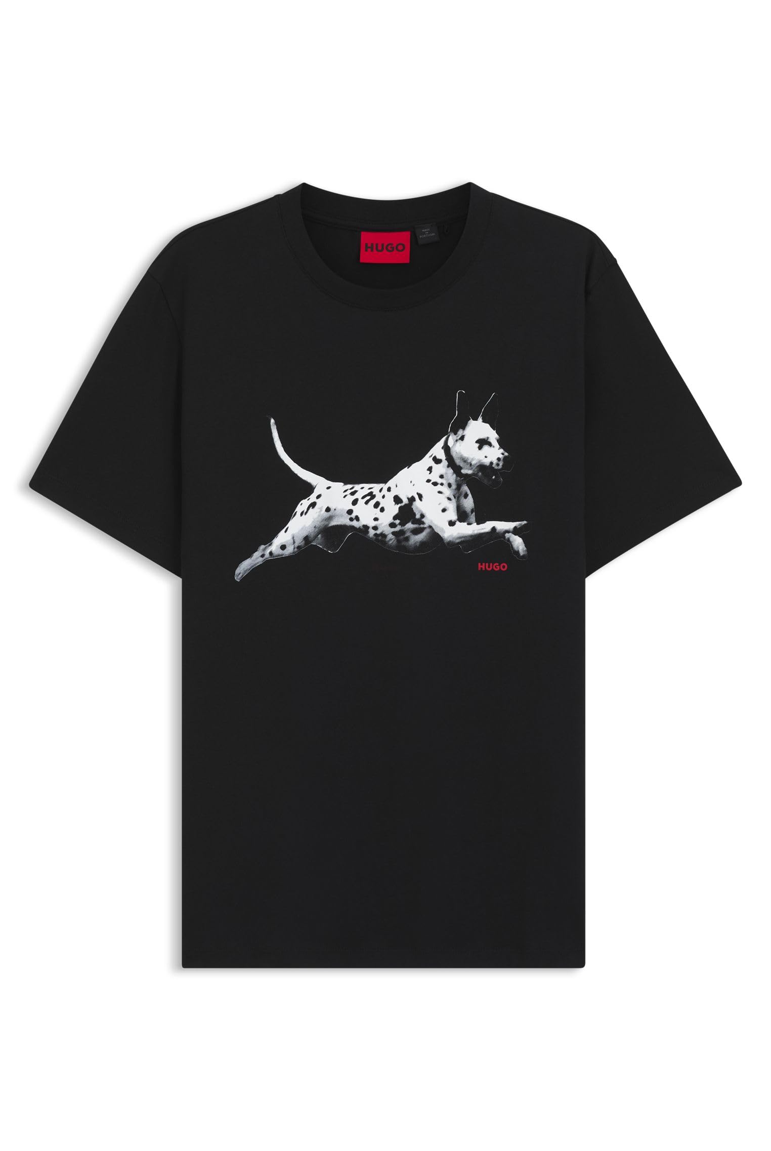 HUGO Mens Dirunn Cotton-Jersey T-Shirt with Animal Artwork Black