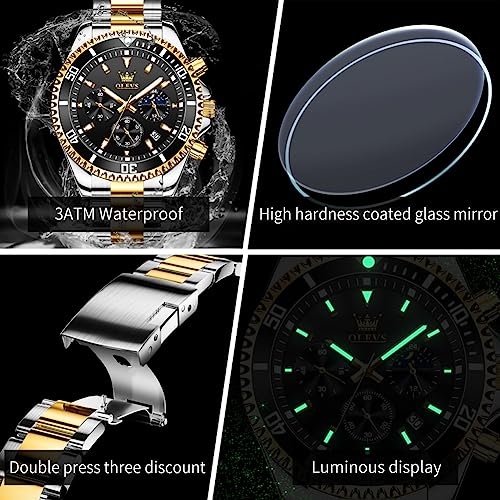 Image of OLEVS Men's Waterproof Watches Stainless Steel Waterproof Chronograph Wrist Watches Luxury Dress White Luminous Big Face Analog Quartz Male Watches