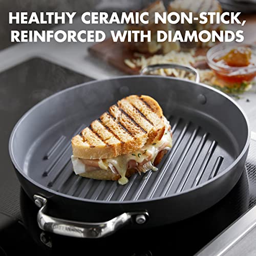 Greenpan Valencia Pro Hard Anodized Healthy Ceramic Nonstick 11" Grill Pan, Pfas-Free, Induction, Dishwasher Safe, Oven Safe, Gray #TOP1