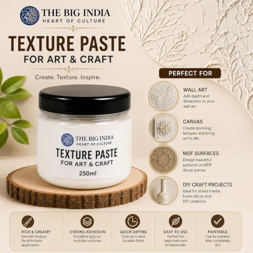 Image of Texture Paste for Art & Craft - 250ml | White Matte Finish | Perfect for 3D Texture Art, Stenciling, and Customizable Art | Ideal for Mixed Media, Canvas, MDF, Wall Art & DIY Projects, acrylic painting