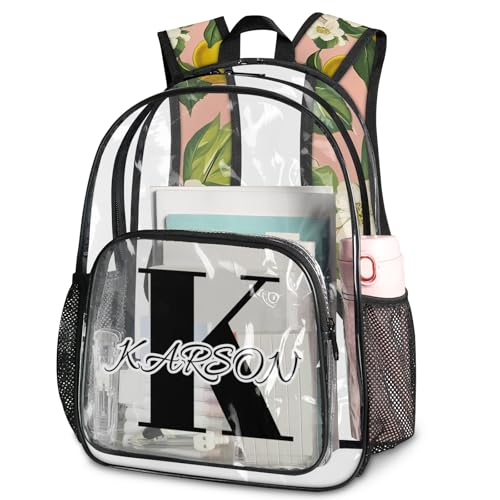 Personalized Lemon Tree Small Clear Backpack Stadium Approved Heavy Duty PVC Plastic Custom Lemon Flower Transparent Backpacks See Through Bag with Name
