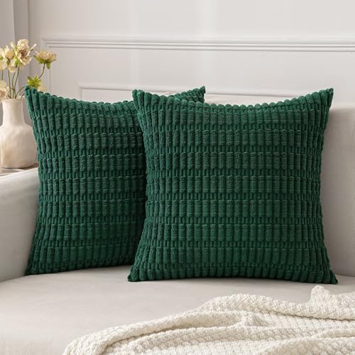 MIULEE 2er Set 40x40 cm Kordsamt Kissenbezüge Weihnachten Moderne Kissenhüllen Dekorative Sofakissen Dekokissen Weicher Zierkissenbezug für Wohnzimmer Sofa Schlafzimmer Boho Dekor Dunkelgrün