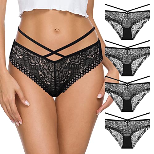 Mujer Braga Encaje Mujer Encaje Calzoncillos de Encaje Braguitas de Encaje Mujer Bragas con Encaje Floral Bragas Mujer Braguitas Cómodas para Mujer Braguita Cómodo Encaje Braguita (XL Negro 4 Pack) Cover