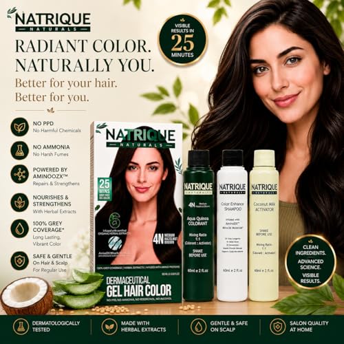 Image of Naturals Gel Hair Color Medium Hazelnut Brown 4N | Amino Peptide Bond-Repair Technology | Ammonia, PPD & Paraben Free | 6 Herbal Extracts | 100% Grey Coverage | pH Balanced | 180gm
